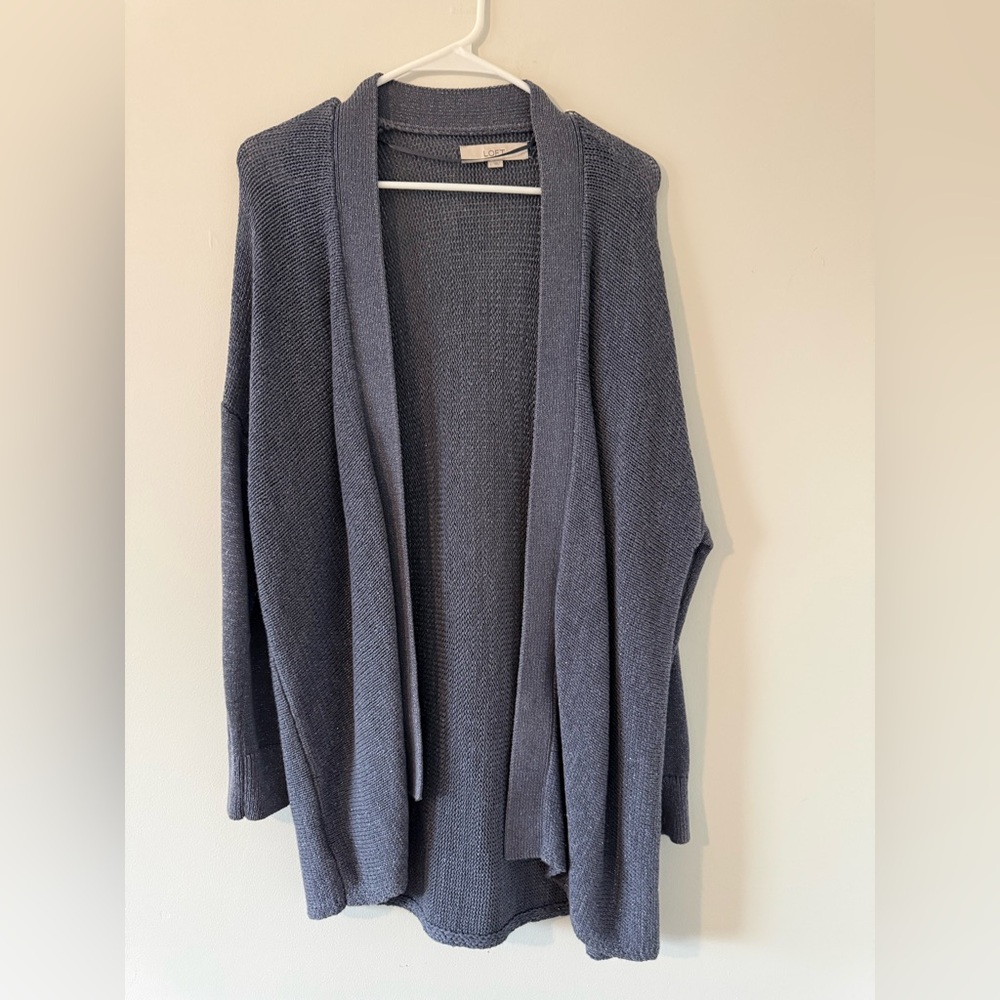 Loft Open-Front Knit Cardigan Sweater - Slate Blue